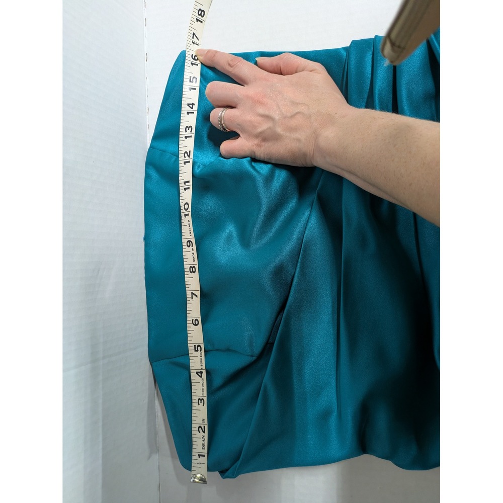 David's Bridal Strapless Gown Womens 10 Teal Ruched Satin Formal Bridesmaid 8567 - Picture 3 of 11